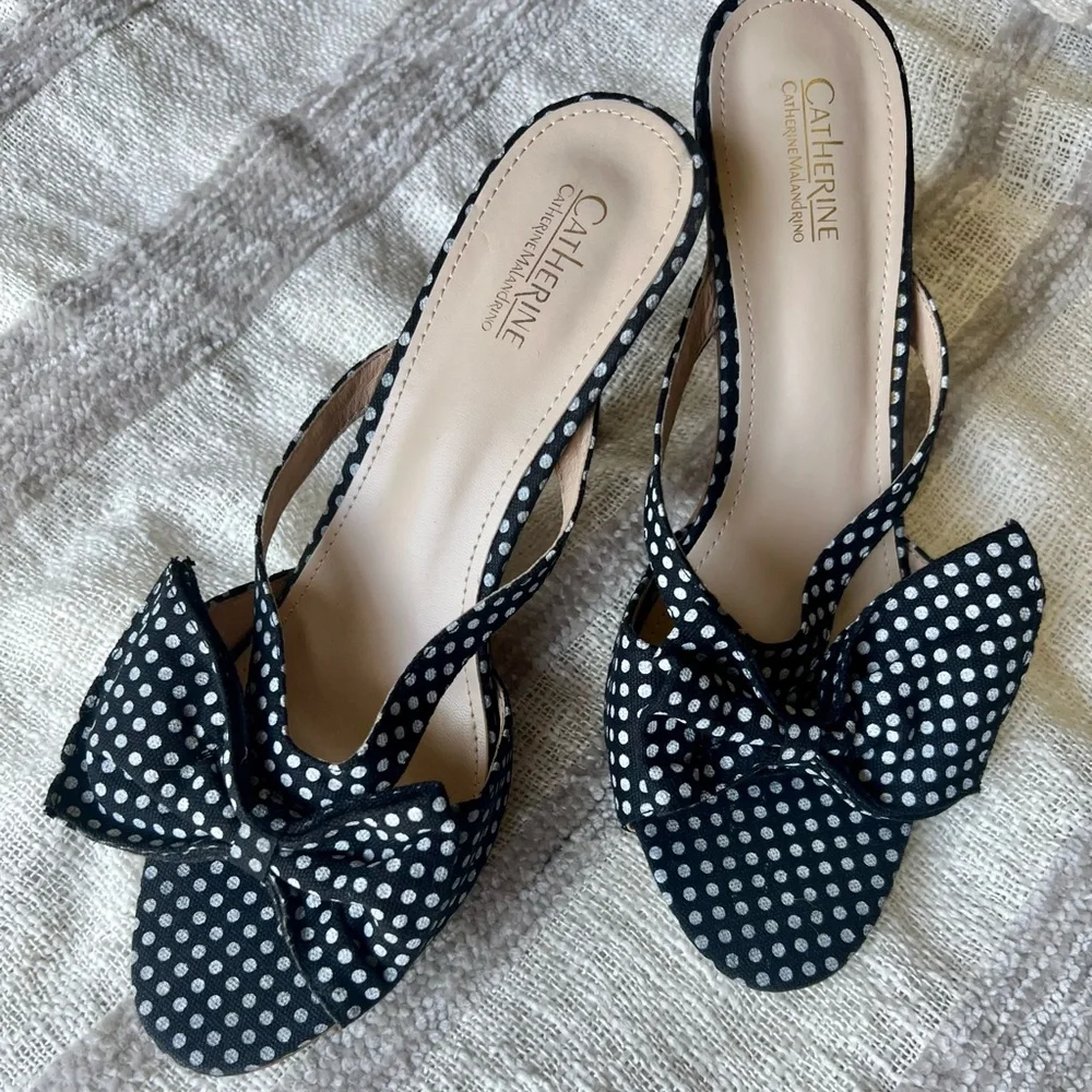Catherine Malandrindo black and white polka dot sandals. - Picture 1 of 7